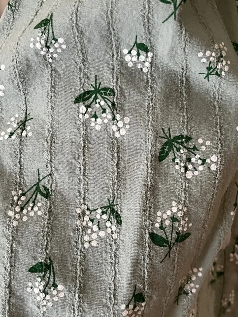 Ecowish Sage Green Floral Puff-Sleeve Button Front Blouse - Picture 6 of 16